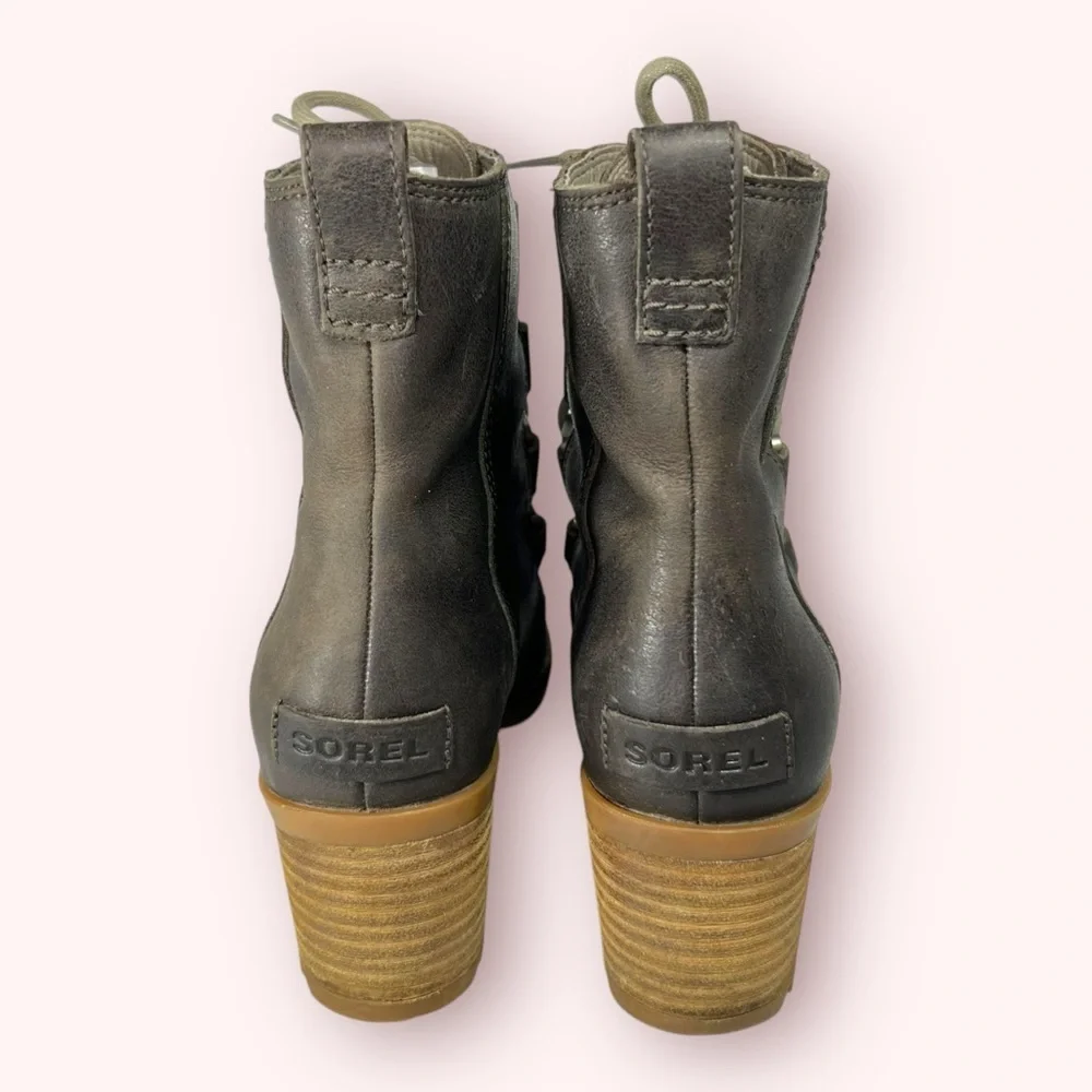 SOREL Cate Lace Up Boots Block Heel Brown Full Grain Leather Waterproof Size 7.5 - Picture 4 of 9